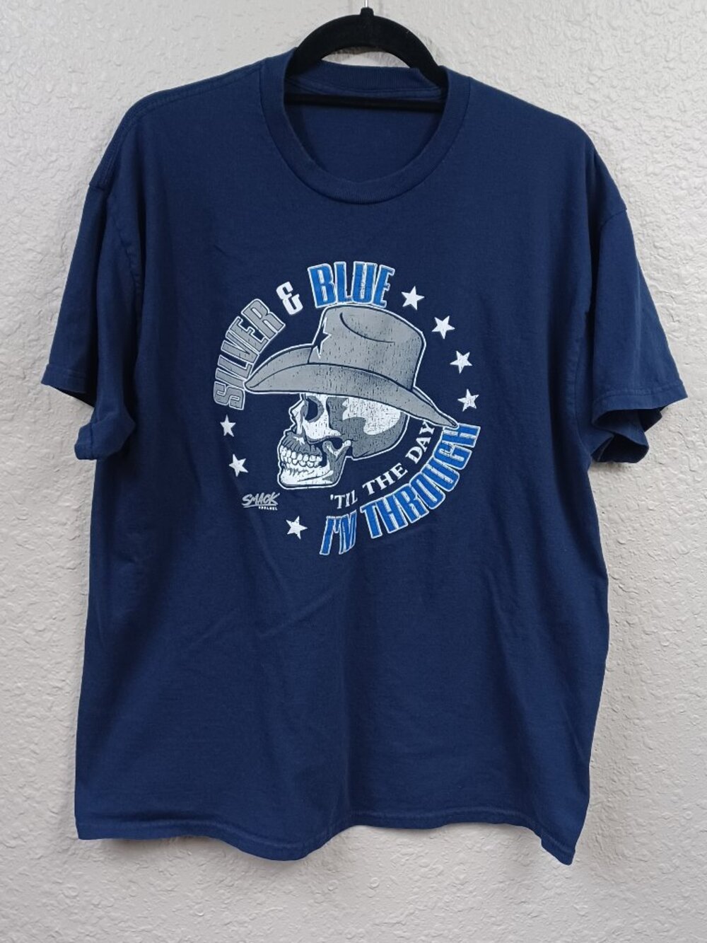 Cowboys Silver & Blue 'Til The Day I'm Through Skull Tshirt Mens XL